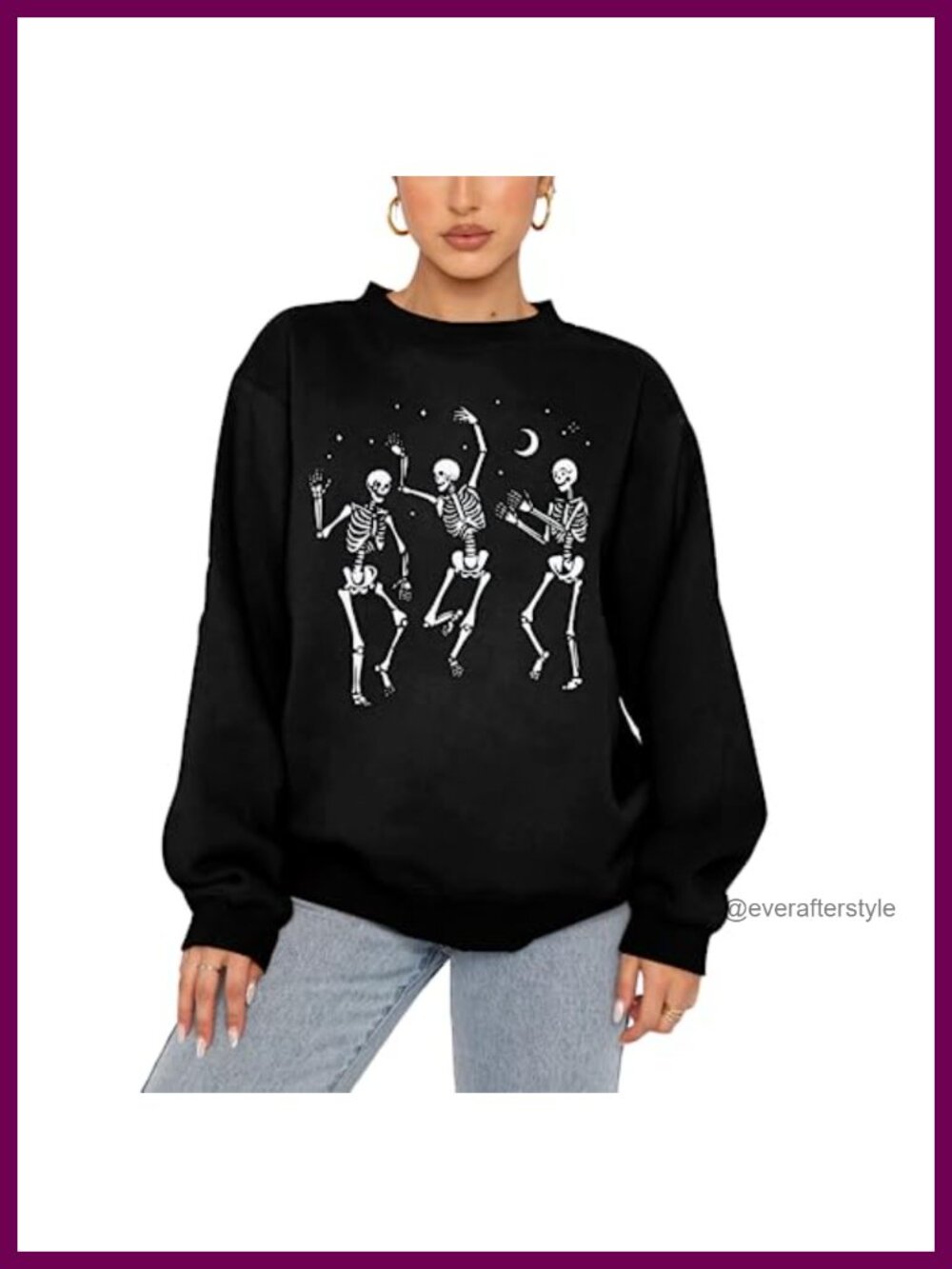 Women's Dancing Skeleton Sweatshirt Halloween Crewneck Oversized Pullover Top